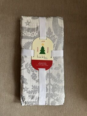 Nicole Miller Home Set of 4 Holiday Silver & White 100% Cotton Napkins NWT